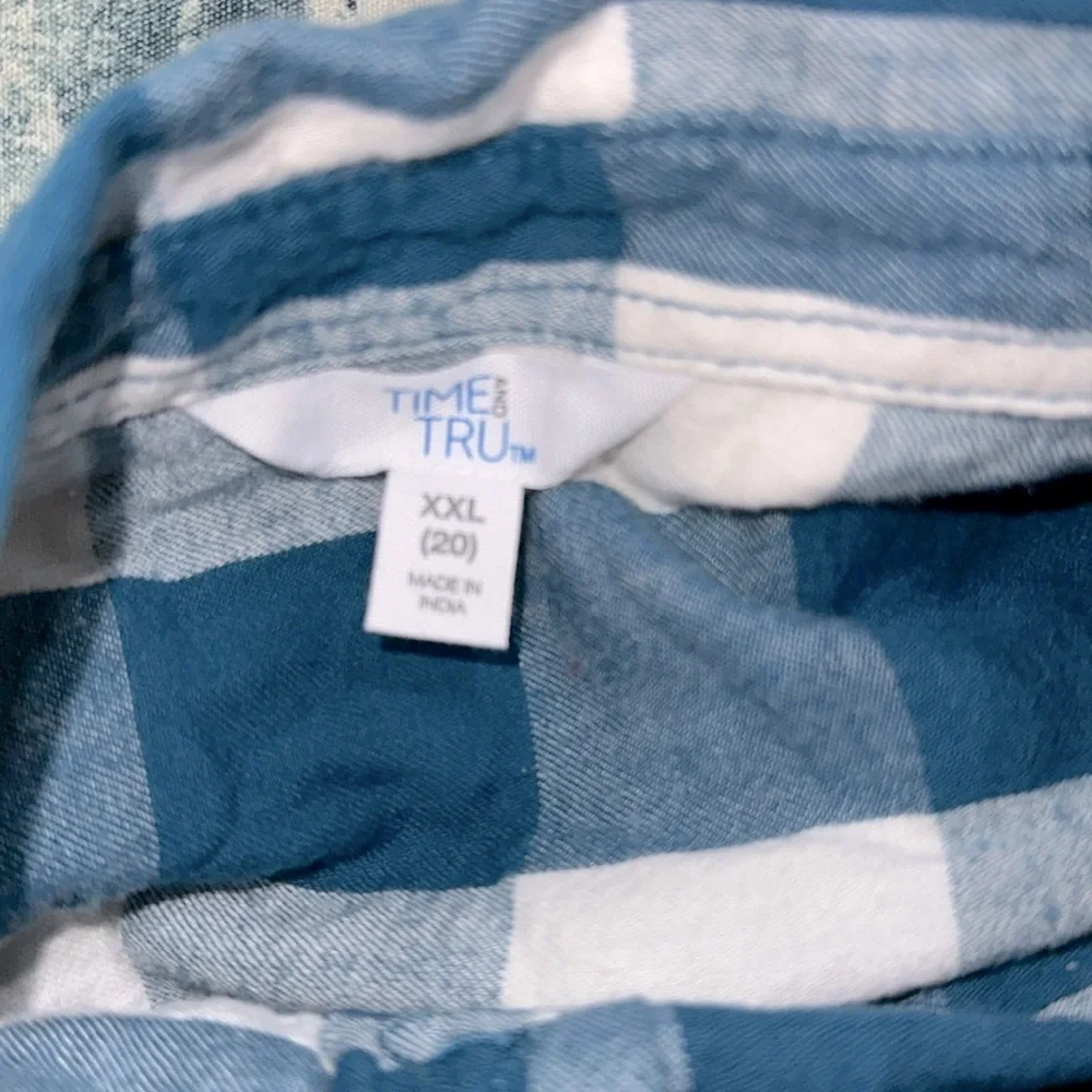 Time and Tru Blue and White Checkered Button-Up Shirt size XXL/20 - Picture 5 of 6